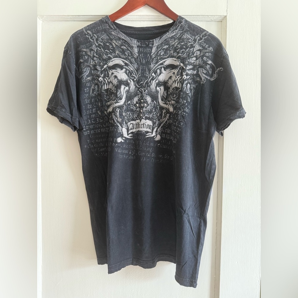 Affliction Black Short Sleeve Tee with Intricate Graphic Design